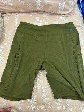 Active USA Olive Women's High-Rise Bike Shorts with Side Pockets